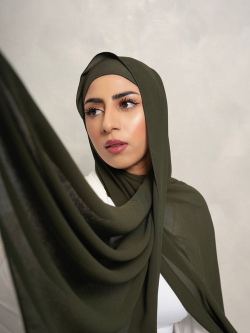 OLIVE GREEN - Matching Hijab & Non-Slip Undercap