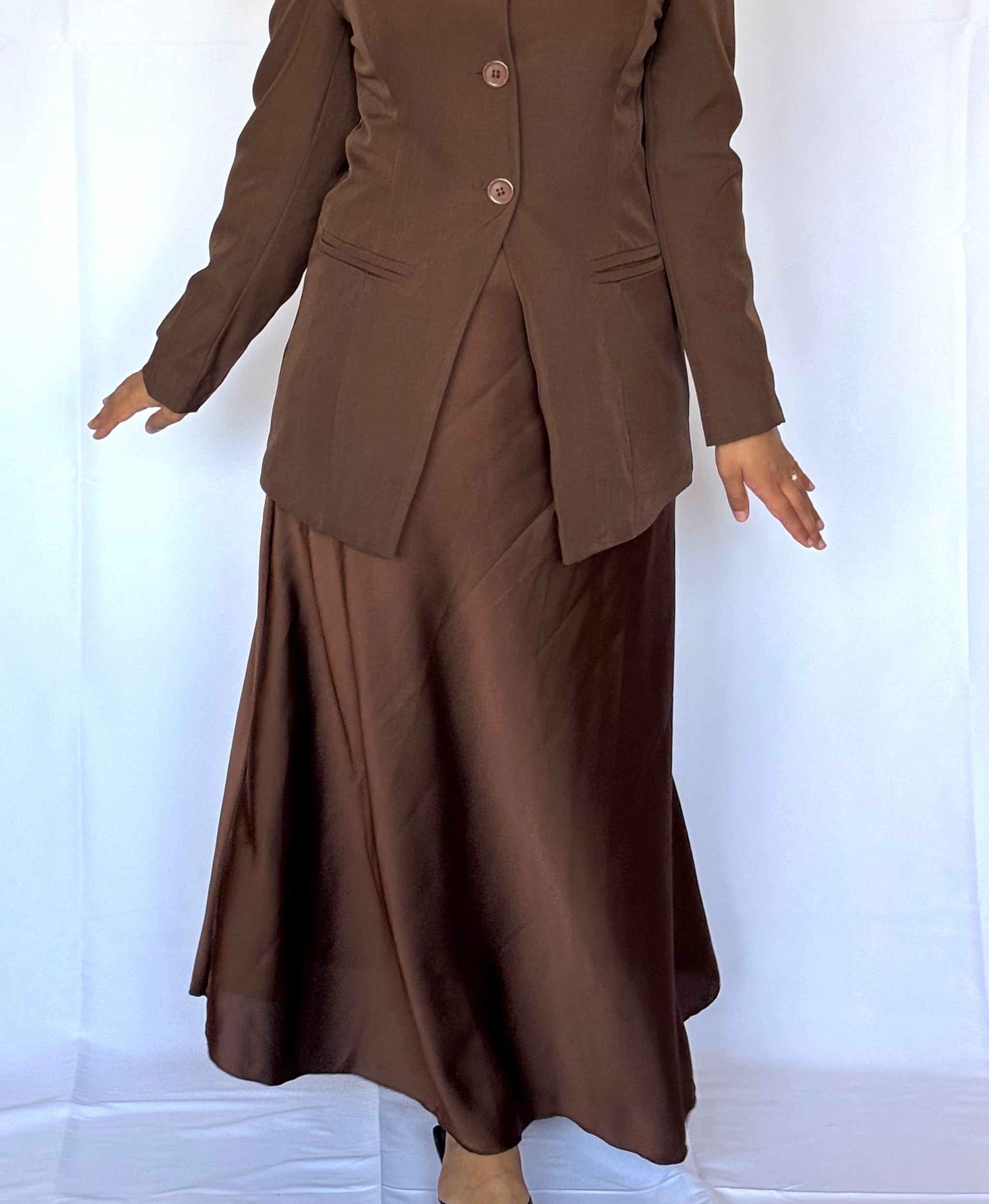 Long brown satin skirt