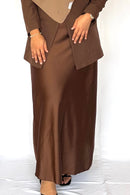 Long brown satin skirt