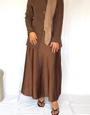 Long brown satin skirt