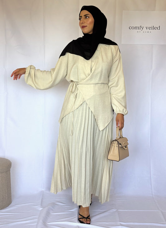 Modest 2-Piece Dress Cream
