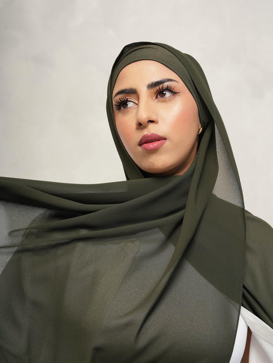 OLIVE GREEN - Matching Hijab & Non-Slip Undercap